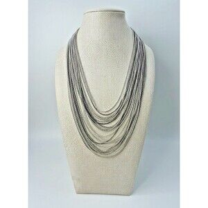 Vintage Multi-Strand Beaded Necklace – Gray & Silver Tone Layers
